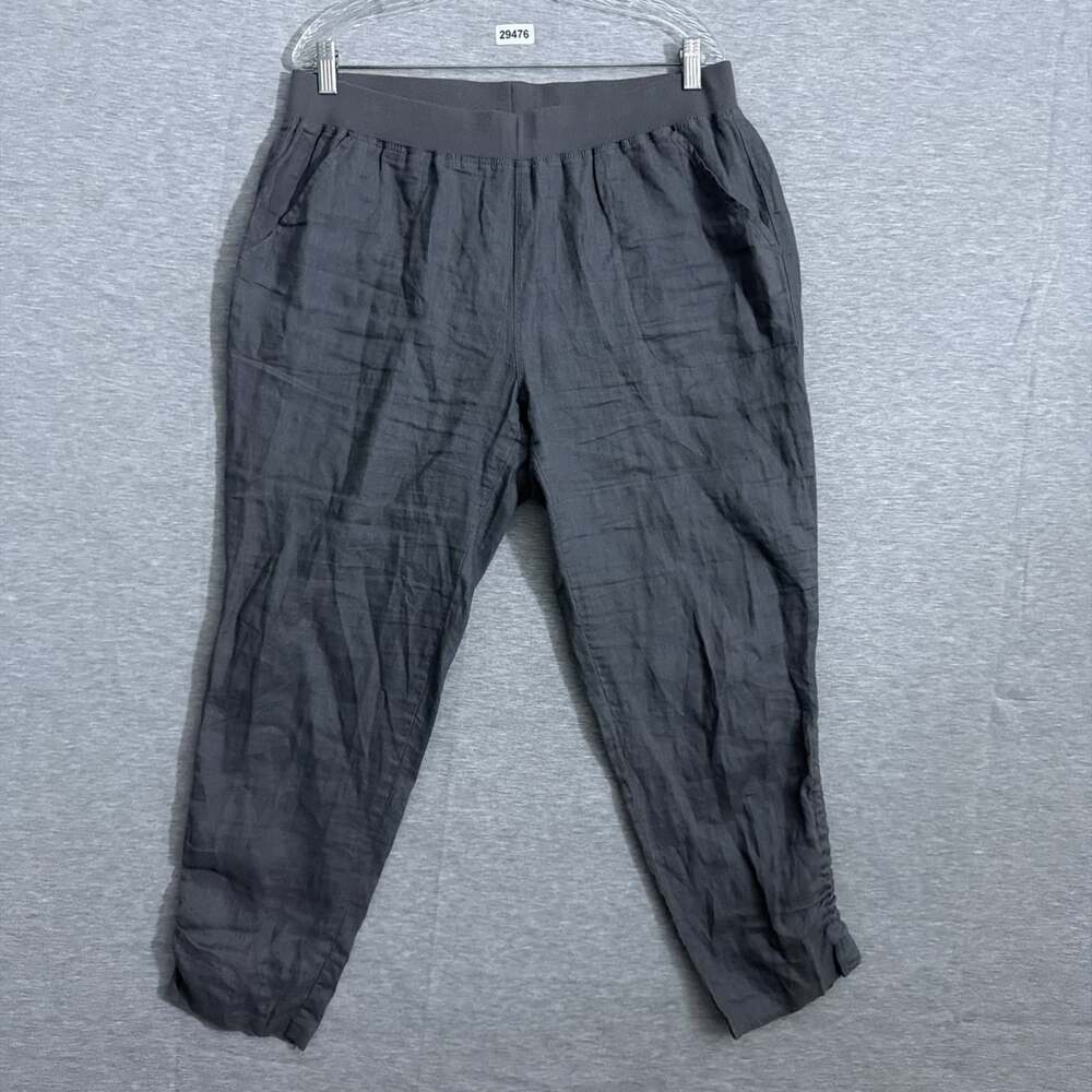 Standard James Perse Women's 2 Gray 100% Linen Ruched Crop Tapered Summer Pants